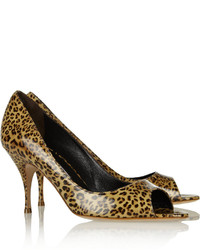 Brian Atwood Carla Leopard Print Patent Leather Pumps