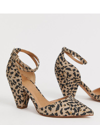 ASOS DESIGN Speakeasy Pointed Mid Heels In Leopard Print