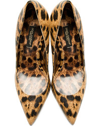 Dolce & Gabbana Tan Grained Leather Leopard Print Pump