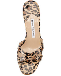 Manolo Blahnik Calamu Patent Slide Sandal Leopard