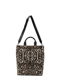 Tan Leopard Leather Tote Bag