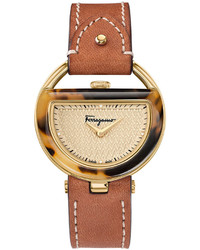 Salvatore Ferragamo 37mm Buckle Watch W Diamonds Leather Strap Leopardtobacco