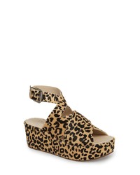 Tan Leopard Leather Wedge Sandals