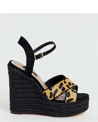 River Island Wide Fit Wedge Sandals With Stud Detail In Leopard Print