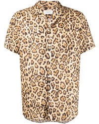 Tan Leopard Linen Short Sleeve Shirt