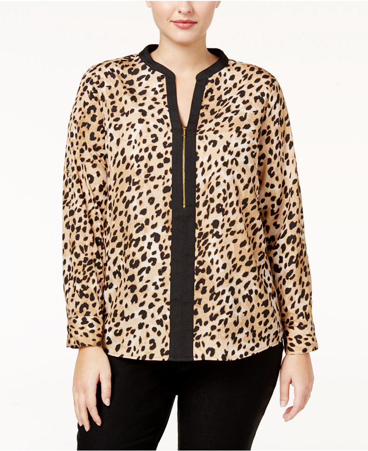 Calvin Klein Plus Size Printed Zip Front Blouse, $79 | Macy's | Lookastic