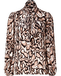 Diane von Furstenberg Silk Tie Neck Printed Jezebel Blouse In Leopard Bark