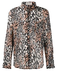 Saint Laurent Leopard Print Long Sleeved Shirt