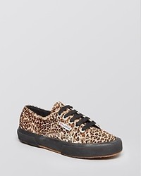 Superga Lace Up Sneakers Leopard Print Calf Hair
