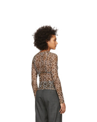 R13 Beige Mesh Leopard Long Sleeve T Shirt