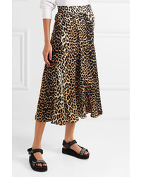 Ganni Blakely Leopard Print Stretch Silk Skirt