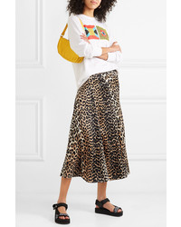 Ganni Blakely Leopard Print Stretch Silk Skirt