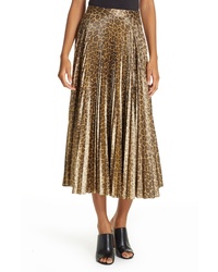 A.L.C. Bobby Leopard Print Pleated Midi Skirt