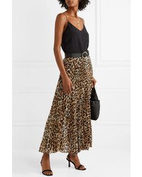 Alice + Olivia Katz Pleated Metallic Leopard Print Gauze Maxi Skirt