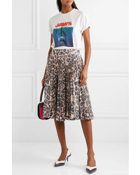 Calvin Klein 205W39nyc Pleated Leopard Print Taffeta Midi Skirt