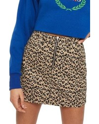 Topshop Half Zip Leopard Print Denim Skirt