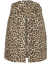 Carven Leopard Print Felted Wool Blend Mini Skirt