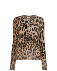 Tan Leopard Mohair Crew-neck Sweater