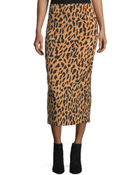 Diane von Furstenberg Leopard Print Tailored Midi Pencil Silk Blend Skirt