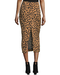 Diane von Furstenberg Leopard Print Tailored Midi Pencil Silk Blend Skirt
