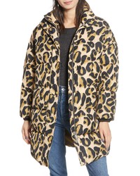 Tan Leopard Puffer Coat