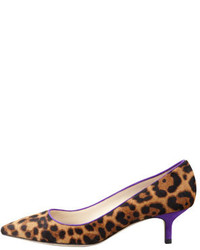 Brian Atwood Low Heel Leopard Print Calf Hair Pump Goldviolet
