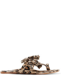 Figue Scaramouche Tasseled Leopard Print Calf Hair Sandals Leopard Print