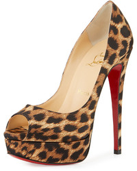 Christian Louboutin Lady Peep Leopard Print Red Sole Pump Brown