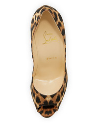 Christian Louboutin Lady Peep Leopard Print Red Sole Pump Brown