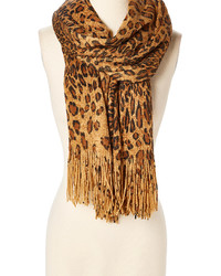 Brown Tan Leopard Fringe Accent Scarf