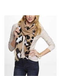 Express Leopard Face Square Scarf Camel Brown