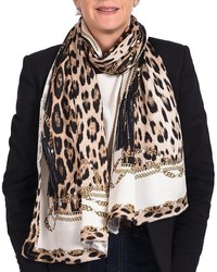 Roberto Cavalli Leopard Chain Design Silk Scarf