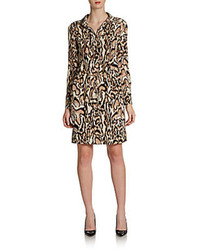 Diane von Furstenberg Taya Leopard Drawstring Silk Shirtdress