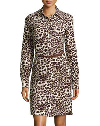 BCBGMAXAZRIA Leopard Print Jersey Belted Shirtdress Brownmulti