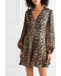 Ganni Blakely Leopard Print Satin Mini Dress