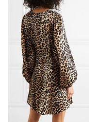 Ganni Blakely Leopard Print Satin Mini Dress
