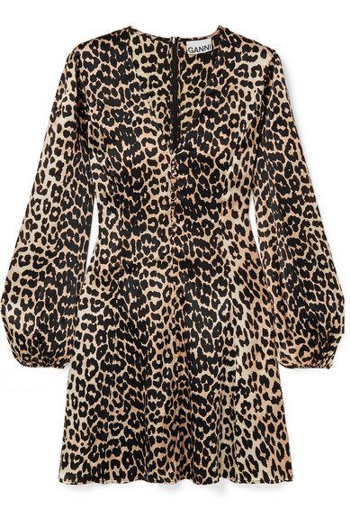 Ganni Blakely Leopard Print Satin Mini Dress, $303 | NET-A-PORTER.COM ...