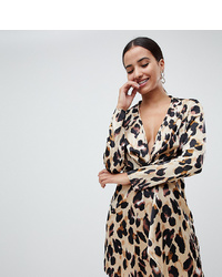 Missguided Knot Front Dress In Leopard
