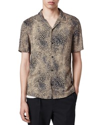 AllSaints Diffusion Regular Fit Leopard Print Short Sleeve Button Up Shirt