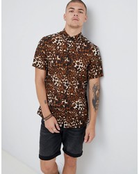 ASOS DESIGN Regular Fit Sheer Leopard Animal Print Shirt In Brown