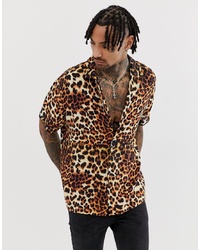 ASOS DESIGN Relaxed Leopard Shirt With Deep Revere Collar