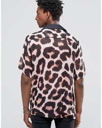 Reclaimed Vintage Revere Shirt In Leopard Print And Reg Fit