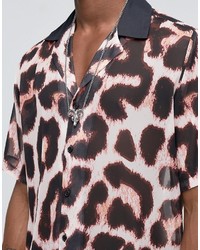 Reclaimed Vintage Revere Shirt In Leopard Print And Reg Fit