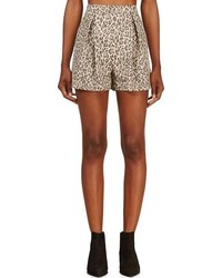 Giambattista Valli Beige Leopard Pleated Shorts