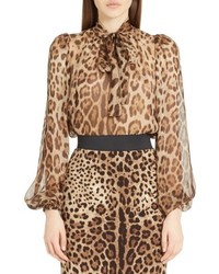 Tan Leopard Silk Blouse