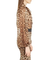 Dolce & Gabbana Dolcegabbana Leopard Print Silk Tie Neck Blouse