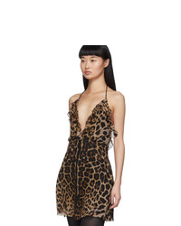 Saint Laurent Beige Leopard Babydoll Slip Dress