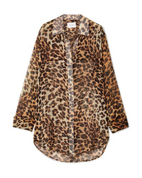 We Are Leone Eric Leopard Print Silk Chiffon Shirt