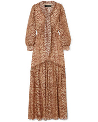 Tan Leopard Silk Maxi Dress