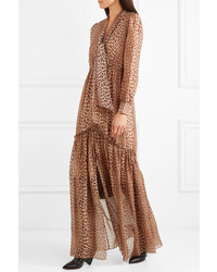 Rachel Zoe Verushka Leopard Print Silk Chiffon Maxi Dress